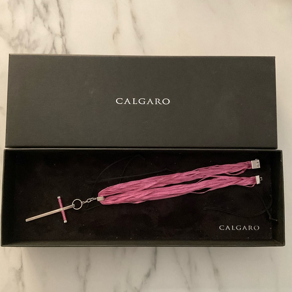 Calgaro Cross necklace pink silver New In Box